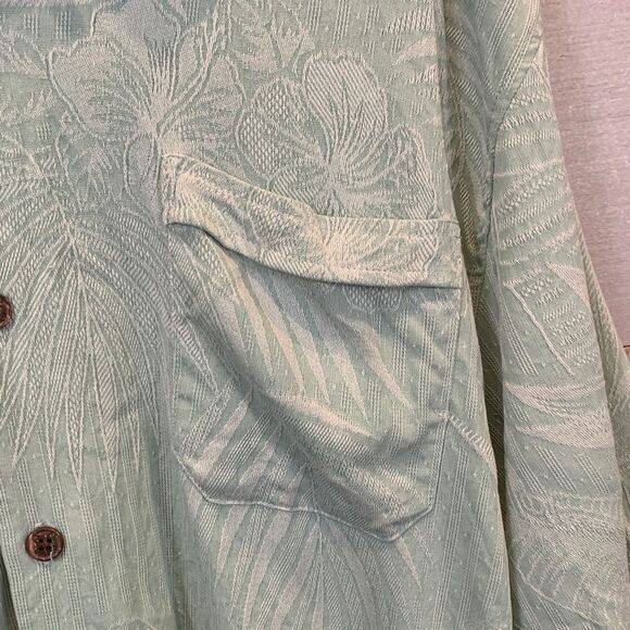 Jamaica Jaxx 100% silk Men's Mint Green Tropical Shirt textured fabric size XL - Picture 3 of 8